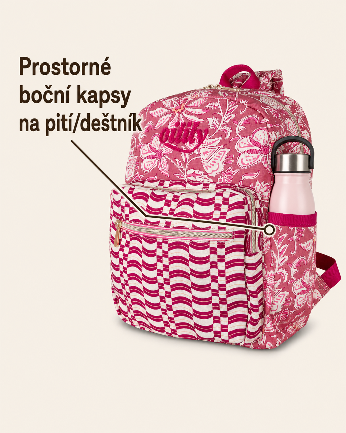 Batoh Bao Oilily s prostornou boční kapsou na pití nebo deštník